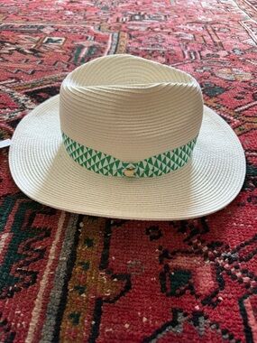 Masters Cream Straw Fedora with Green Patterned Band